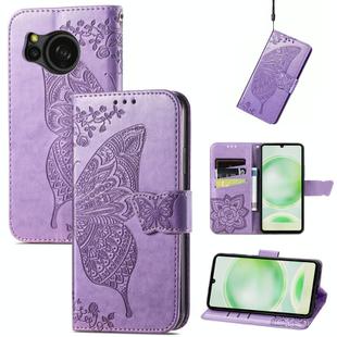 For Sharp Aquos Sense8 Butterfly Love Flower Embossed Leather Phone Case(purple)