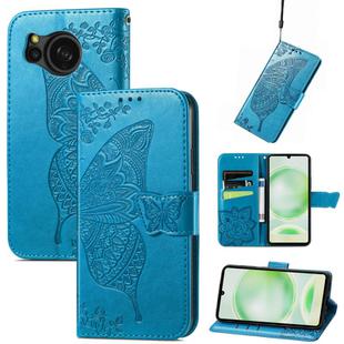 For Sharp Aquos Sense8 Butterfly Love Flower Embossed Leather Phone Case(Blue)