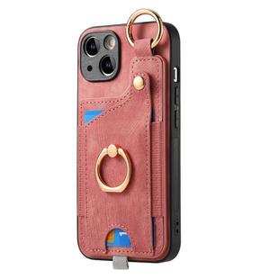 For iPhone 6 Plus / 6s Plus Retro Skin-feel Ring Card Bag Phone Case with Hang Loop(Pink)