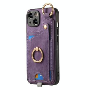 For iPhone 7 / 8 / SE 2022 Retro Skin-feel Ring Card Bag Phone Case with Hang Loop(Purple)