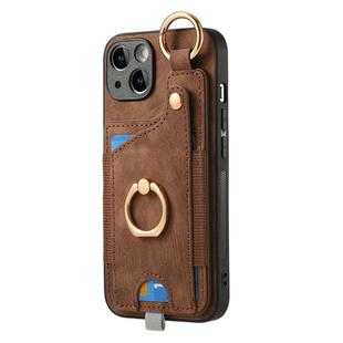 For iPhone 7 Plus / 8 Plus Retro Skin-feel Ring Card Bag Phone Case with Hang Loop(Brown)