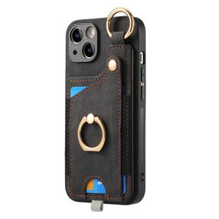For iPhone XS Max Retro Skin-feel Ring Card Bag Phone Case with Hang Loop(Black)