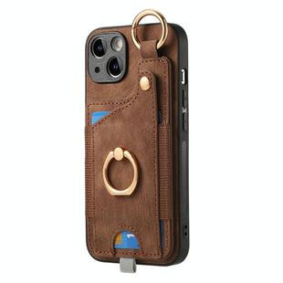 For iPhone 12 Pro Retro Skin-feel Ring Card Bag Phone Case with Hang Loop(Brown)