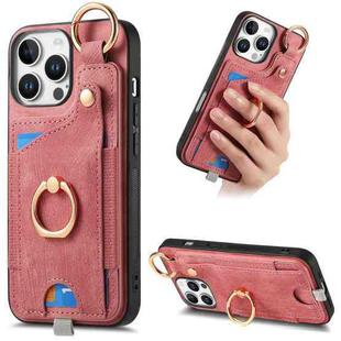 For iPhone 16 Pro Retro Skin-feel Ring Card Bag Phone Case with Hang Loop(Pink)