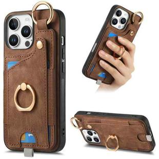 For iPhone 16 Pro Max Retro Skin-feel Ring Card Bag Phone Case with Hang Loop(Brown)