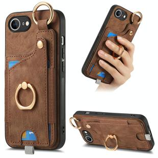 For iPhone 16e Retro Skin-feel Ring Card Bag Phone Case with Hang Loop(Brown)