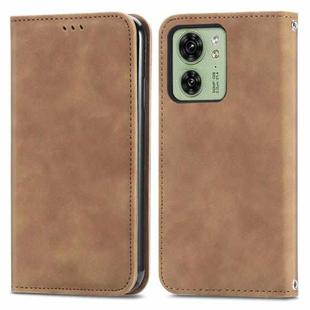 For Motorola Moto  Edge 40 Retro Skin Feel Magnetic Flip Leather Phone Case(Brown)
