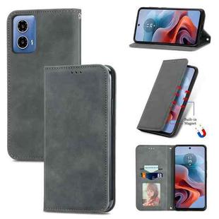 For Motorola  Moto G34 Retro Skin Feel Magnetic Flip Leather Phone Case(Grey)