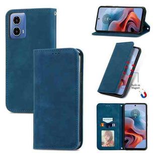 For Motorola  Moto G34 Retro Skin Feel Magnetic Flip Leather Phone Case(Blue)