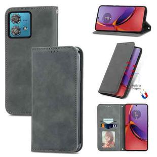 For Motorola Moto G84 Retro Skin Feel Magnetic Flip Leather Phone Case(Grey)