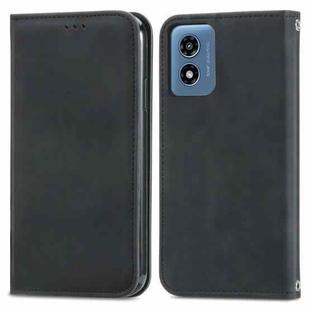 For Motorola Moto G Play 2024 Retro Skin Feel Magnetic Flip Leather Phone Case(Black)