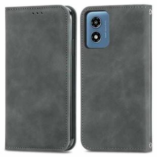 For Motorola Moto G Play 2024 Retro Skin Feel Magnetic Flip Leather Phone Case(Grey)