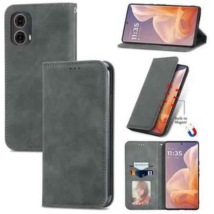 For Motorola Moto G85 Retro Skin Feel Magnetic Flip Leather Phone Case(Grey)