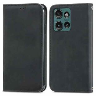 For Motorola Edge 2024 Retro Skin Feel Magnetic Flip Leather Phone Case(Black)