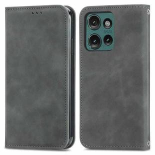 For Motorola Edge 2024 Retro Skin Feel Magnetic Flip Leather Phone Case(Grey)