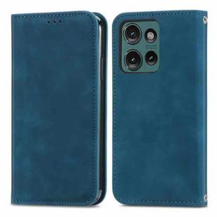 For Motorola Edge 2024 Retro Skin Feel Magnetic Flip Leather Phone Case(Blue)