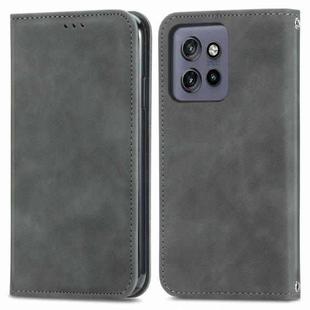 For Motorola Edge 50 Neo Retro Skin Feel Magnetic Flip Leather Phone Case(Grey)