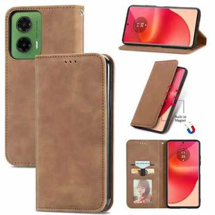 For Motorola Moto G35 Retro Skin Feel Magnetic Flip Leather Phone Case(Brown)