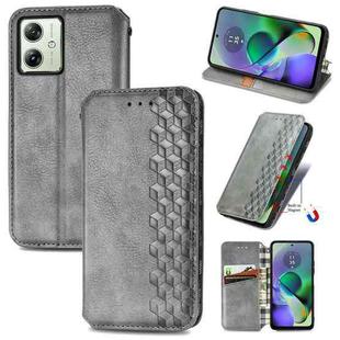 For Motorola Moto G54 5G Cubic Grid Pressed Magnetic Leather Phone Case(Grey)