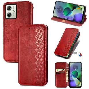 For Motorola Moto G54 5G Cubic Grid Pressed Magnetic Leather Phone Case(Red)