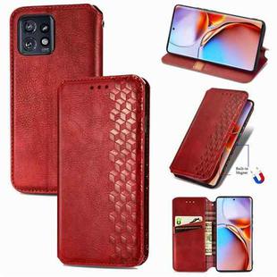 For Motorola Edge 40 Pro Cubic Grid Pressed Magnetic Leather Phone Case(Red)