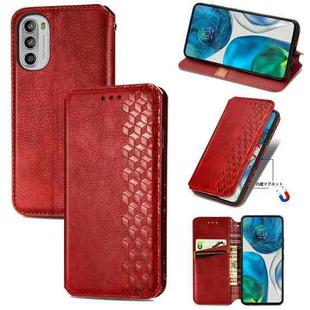 For Motorola Moto G52 Cubic Grid Pressed Magnetic Leather Phone Case(Red)