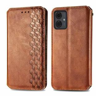 For Motorola Moto G14 Cubic Grid Pressed Magnetic Leather Phone Case(Brown)