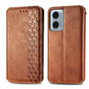 For Motorola Moto G24 Power 4G Cubic Grid Pressed Magnetic Leather Phone Case(Brown)