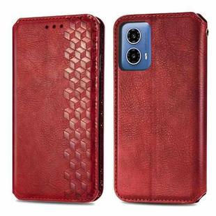 For Motorola Moto G34 5G Cubic Grid Pressed Magnetic Leather Phone Case(Red)
