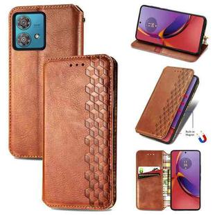For Motorola Moto G84 5G Cubic Grid Pressed Magnetic Leather Phone Case(Brown)