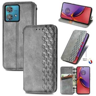 For Motorola Moto G84 5G Cubic Grid Pressed Magnetic Leather Phone Case(Grey)