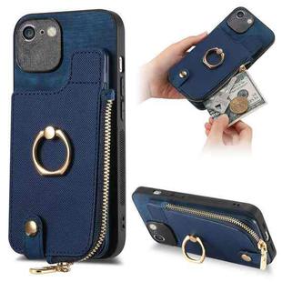 For iPhone 6 / 6s Cross Leather Ring Vertical Zipper Wallet Back Phone Case(Blue)