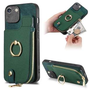 For iPhone 6 Plus / 6s Plus Cross Leather Ring Vertical Zipper Wallet Back Phone Case(Green)