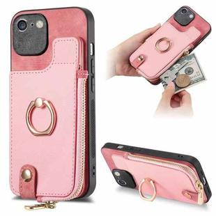 For iPhone 6 Plus / 6s Plus Cross Leather Ring Vertical Zipper Wallet Back Phone Case(Pink)