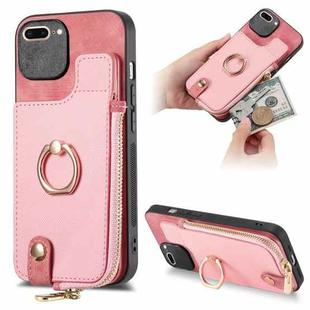 For iPhone 7 Plus / 8 Plus Cross Leather Ring Vertical Zipper Wallet Back Phone Case(Pink)