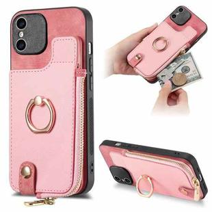 For iPhone X / XS Cross Leather Ring Vertical Zipper Wallet Back Phone Case(Pink)