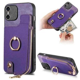 For iPhone X / XS Cross Leather Ring Vertical Zipper Wallet Back Phone Case(Purple)