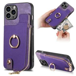 For iPhone 11 Pro max Cross Leather Ring Vertical Zipper Wallet Back Phone Case(Purple)