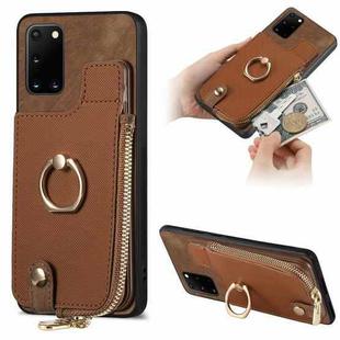 For Samsung Galaxy A21S Cross Leather Ring Vertical Zipper Wallet Back Phone Case(Brown)