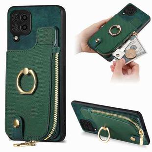 For Samsung Galaxy A12 5G Cross Leather Ring Vertical Zipper Wallet Back Phone Case(Green)