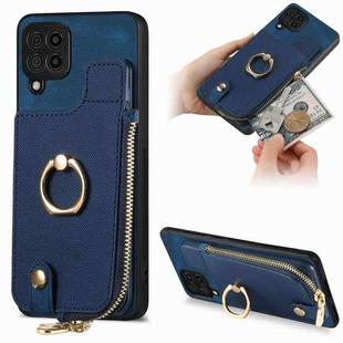 For Samsung Galaxy A12 5G Cross Leather Ring Vertical Zipper Wallet Back Phone Case(Purple)