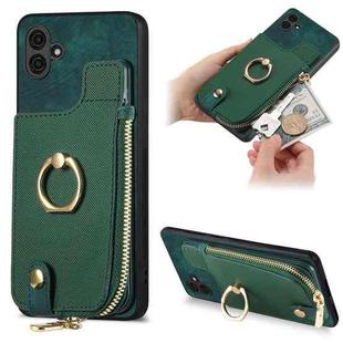 For Samsung Galaxy A04 4G Cross Leather Ring Vertical Zipper Wallet Back Phone Case(Green)