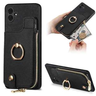 For Samsung Galaxy A04 4G Cross Leather Ring Vertical Zipper Wallet Back Phone Case(Blue)