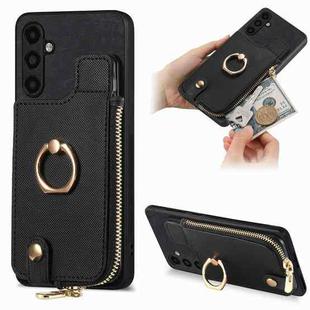 For Samsung Galaxy A14 4G/5G Cross Leather Ring Vertical Zipper Wallet Back Phone Case(Blue)