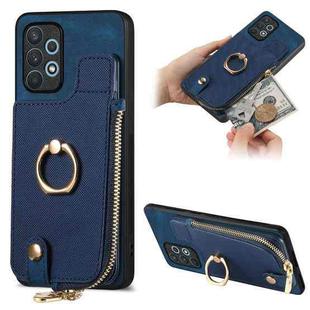 For Samsung Galaxy A33 5G Cross Leather Ring Vertical Zipper Wallet Back Phone Case(Purple)