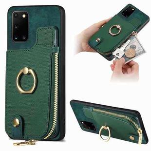 For Samsung Galaxy A31 Cross Leather Ring Vertical Zipper Wallet Back Phone Case(Green)