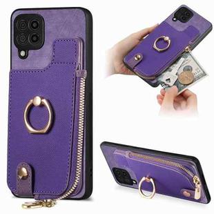 For Samsung Galaxy M32 4G Cross Leather Ring Vertical Zipper Wallet Back Phone Case(Black)