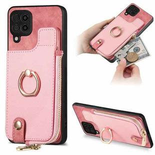 For Samsung Galaxy M62/F62 Cross Leather Ring Vertical Zipper Wallet Back Phone Case(Pink)