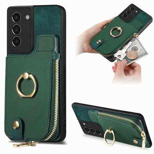 For Samsung Galaxy S24+ 5G Cross Leather Ring Vertical Zipper Wallet Back Phone Case(Green)