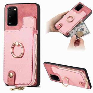 For Samsung Galaxy Note20 Cross Leather Ring Vertical Zipper Wallet Back Phone Case(Pink)